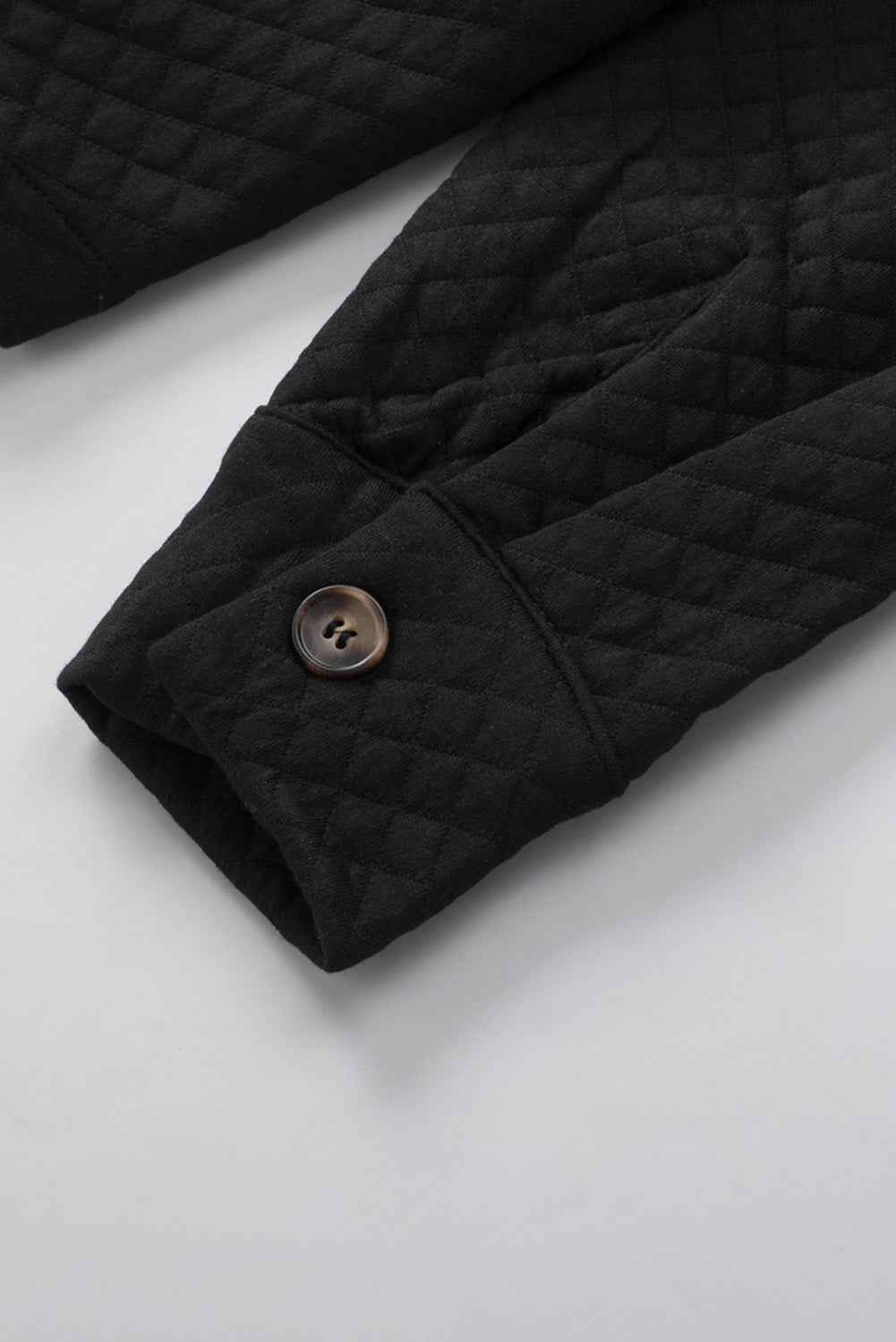 Black Lattice Texture Retro Flap Pocket Button Quilted Shacket 1301212a4f54cd85