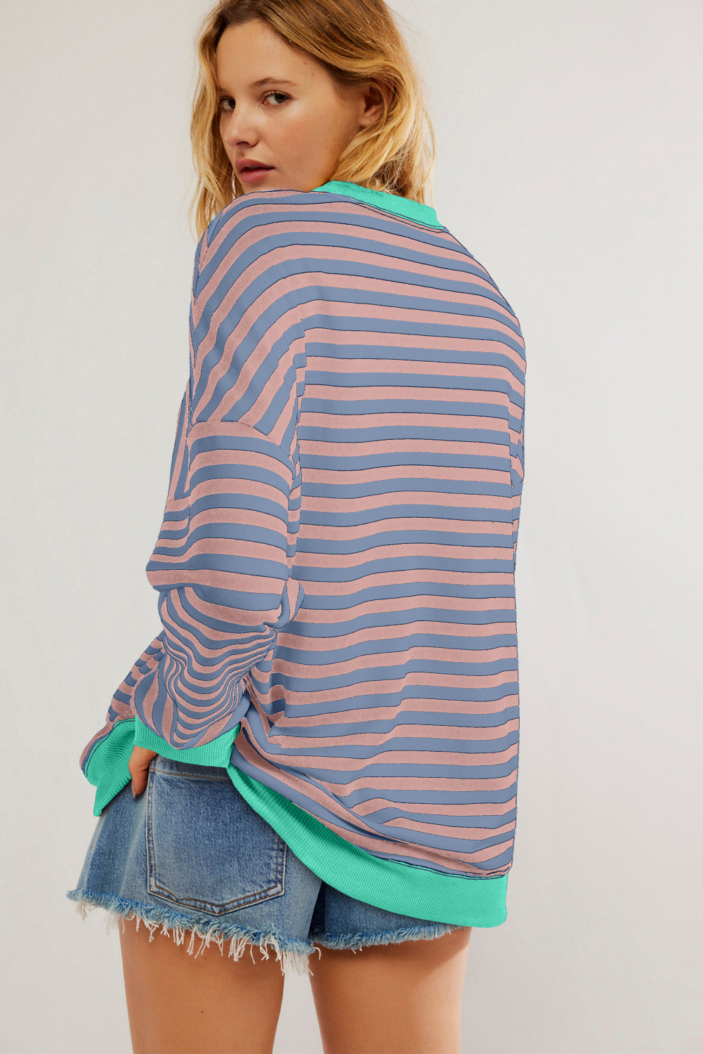 White Striped Contrast Trim Drop Shoulder Sweatshirt 131413fe705e2b81