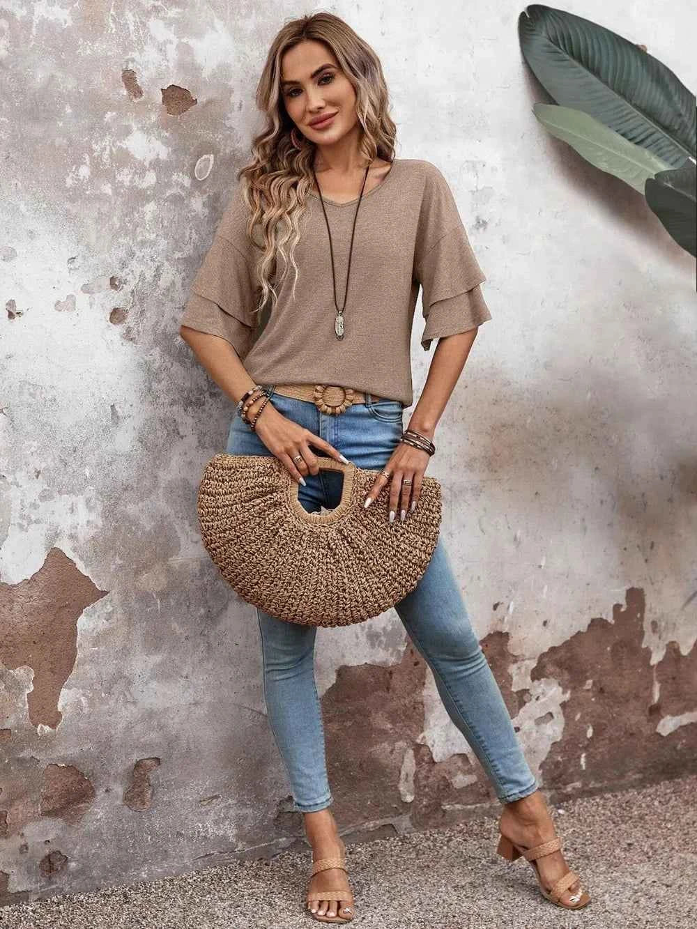 V-Neck Half Sleeve Blouse 131bda91-0d18-48b8-984d-1e9934164f78-Max