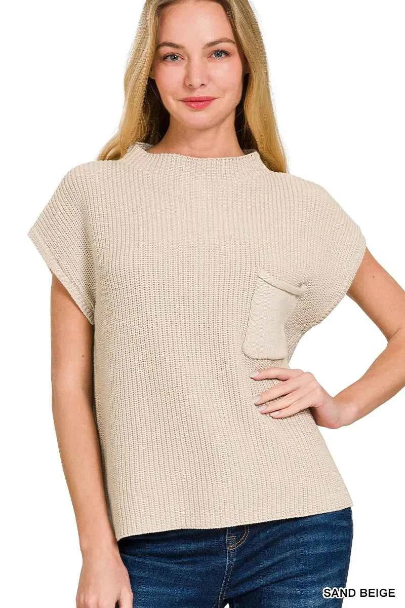 Zenana Mock Neck Short Sleeve Sweater SAND BEIGE 132af795db7841048d58b6221330351b-Max-Origin