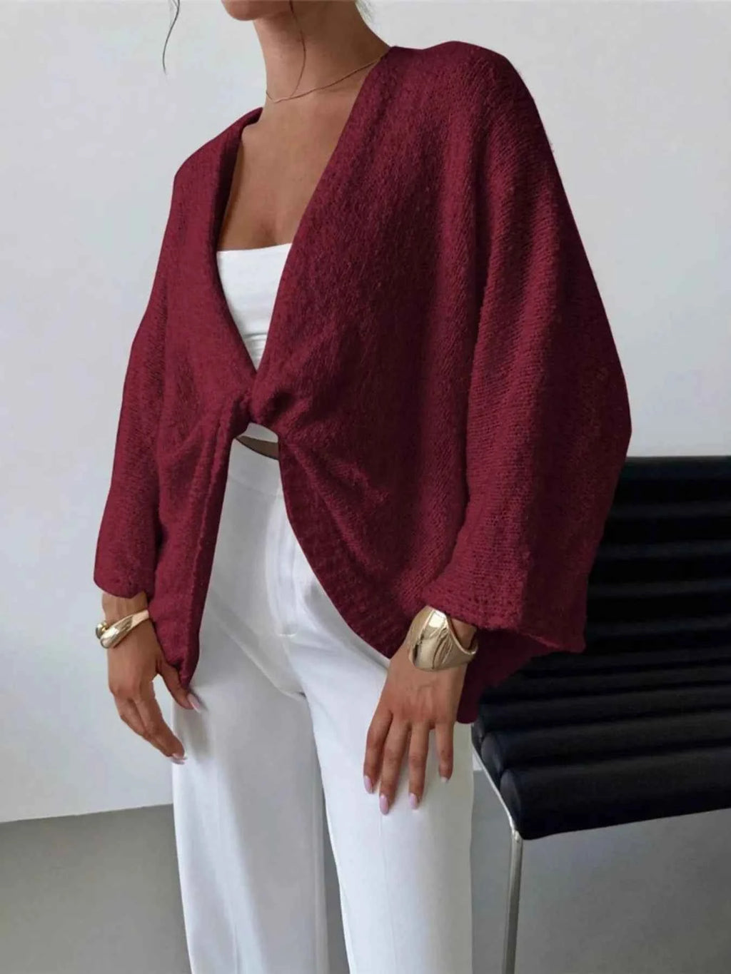 Twist-Front Textured Knit Cardigan 133bd2594d284d80a5c43b569a4582cf-Max-Origin
