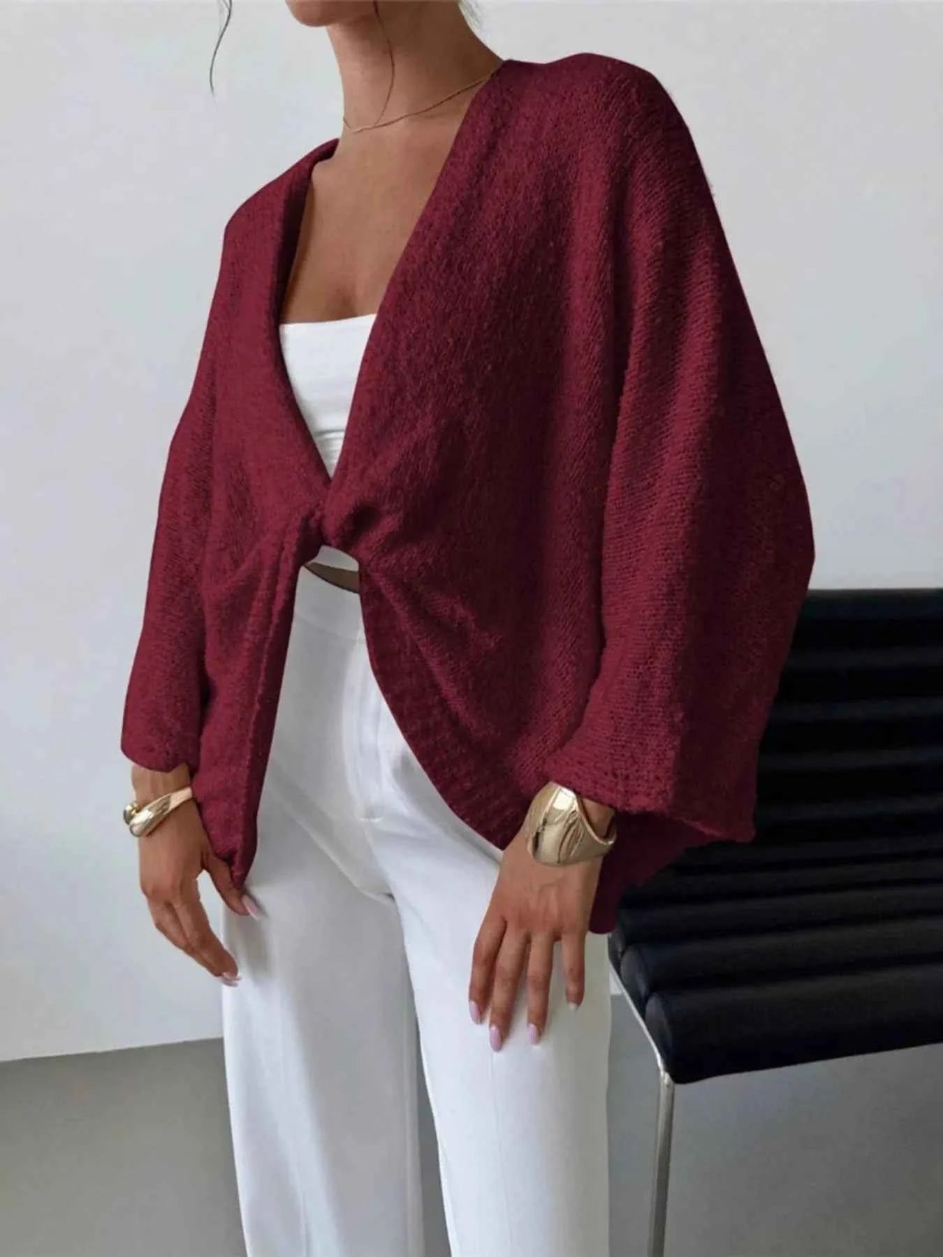 Twist-Front Textured Knit Cardigan 133bd2594d284d80a5c43b569a4582cf-Max-Origin