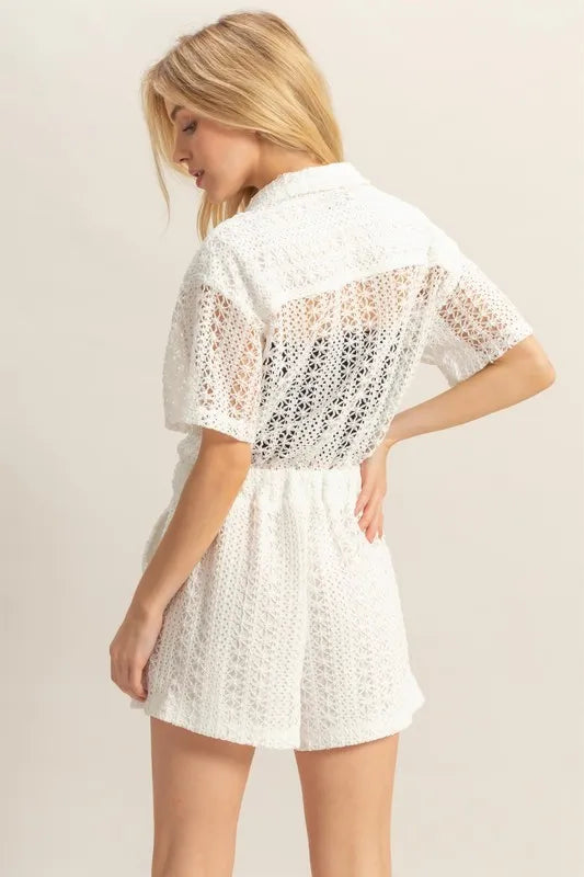 HYFVE Crochet Button Front Short Sleeve Romper 134f4f5c-bb57-4854-af65-e29b695b5b80-Max