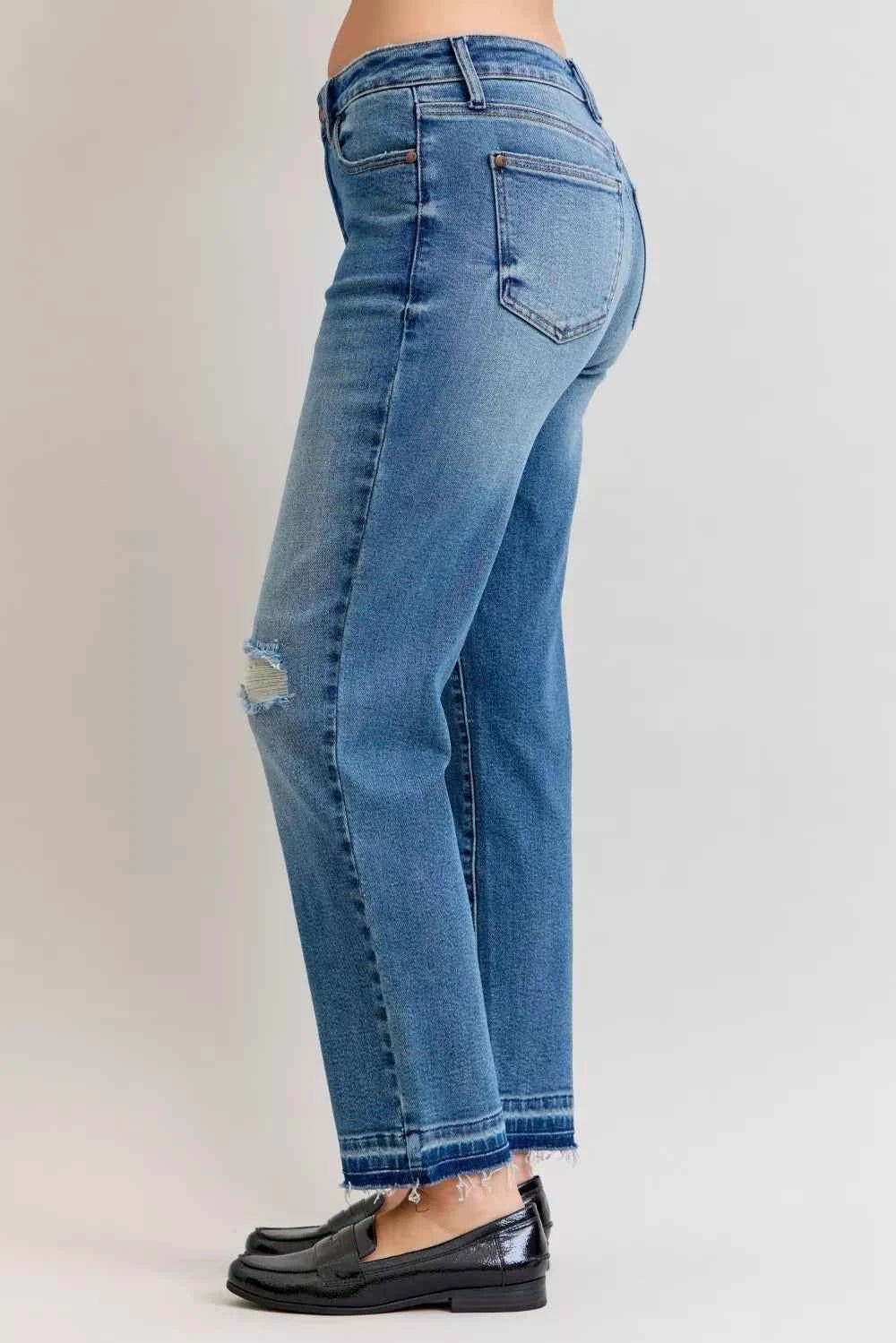 Judy Blue Full Size Mid Rise Bf Patch & Repair Destroy Release Hem Jeans Plus Size 1364a06e91f540e19f8db4e5f2366b42-Max-Origin