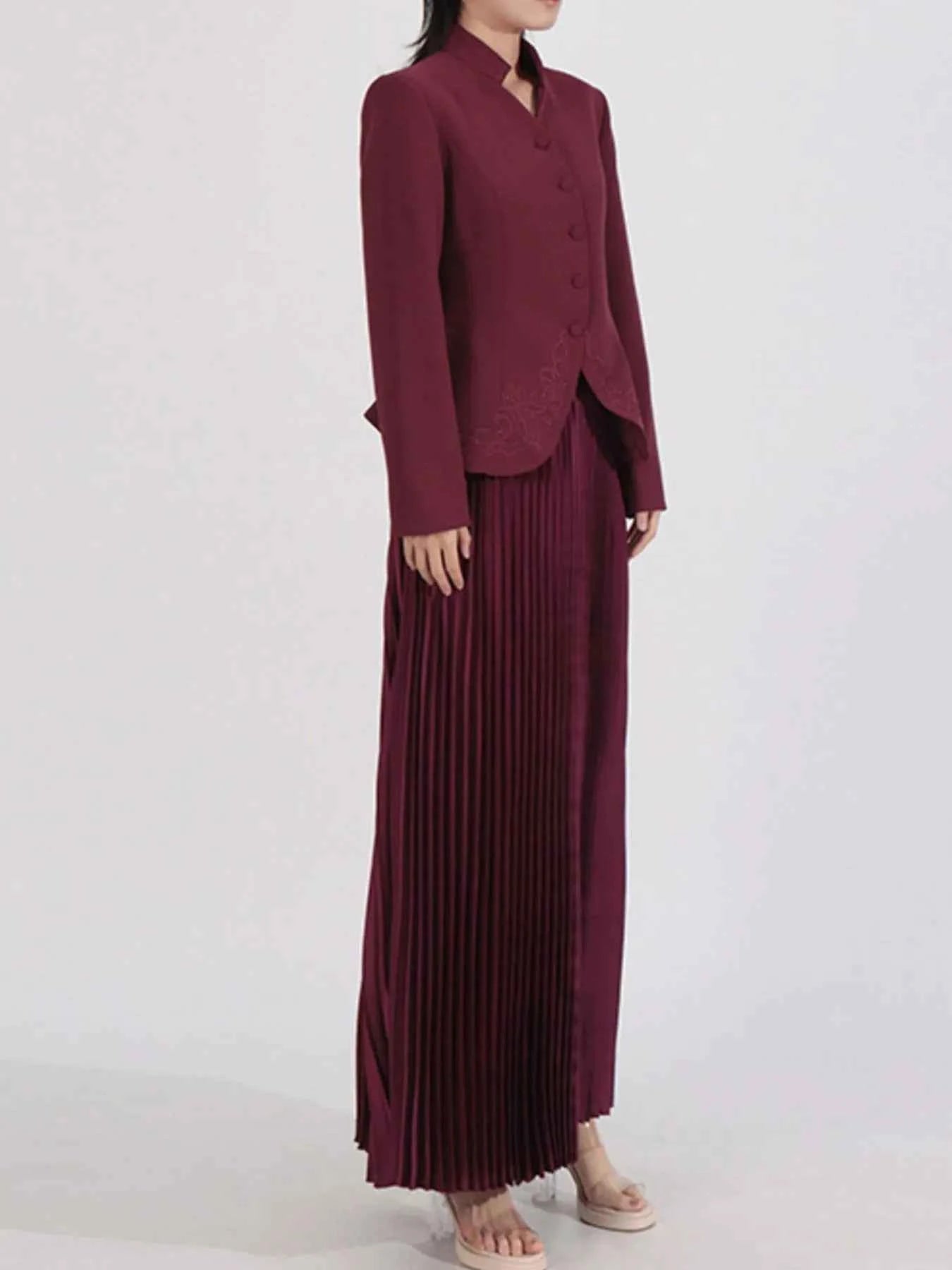 Button Up Long Sleeve Top and Pleated Skirt Set 137c2a41-15dd-4f2b-b0bb-f1fa3a67316f-Max-Origin