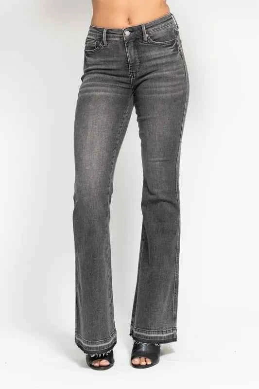 Judy Blue Full Size Mid Rise Tummy Control Washed Gray Release Hem Flare Jeans Plus Size GRY 137c8b8cb1d64c77b9ac30294473a5aa-Max-Origin