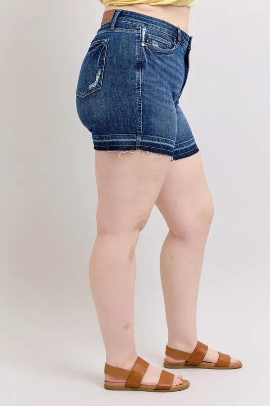 Judy Blue Full Size High Waist Tummy Control Destroy Release Hem Denim Shorts Plus Size 13961742-9e71-4f56-b3f8-f0f2b40e5268-Max-Origin