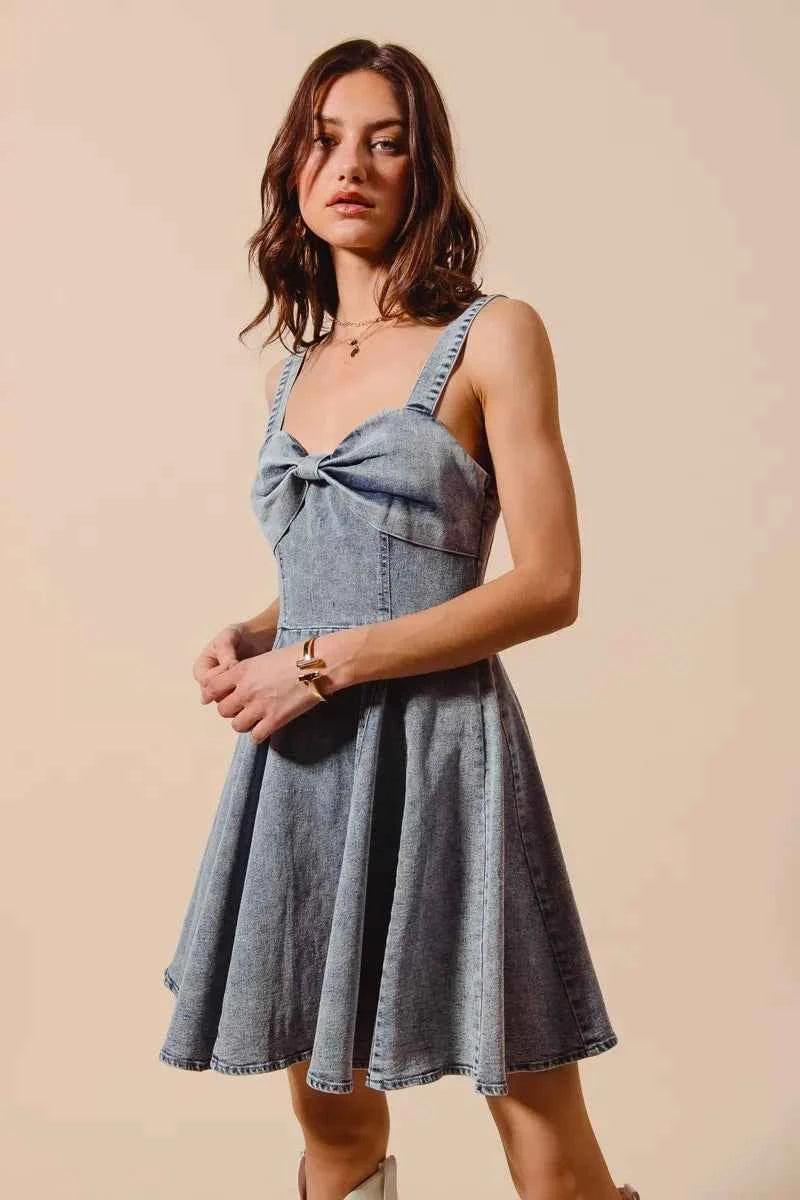 SO ME Mineral Washed Bow Ribbon Denim Flare Dress 13a0d1a0db0e470e8c2613bada28622f-Max-Origin