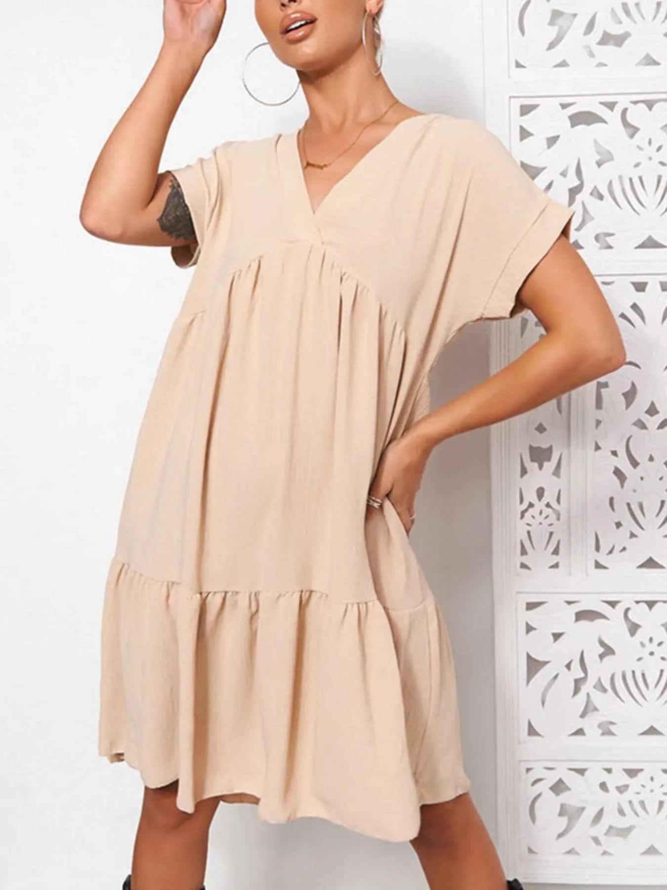 V-Neck Babydoll Tiered Mini Dress 13a6d86d17b249ea9958da91d9d75982-Max-Origin