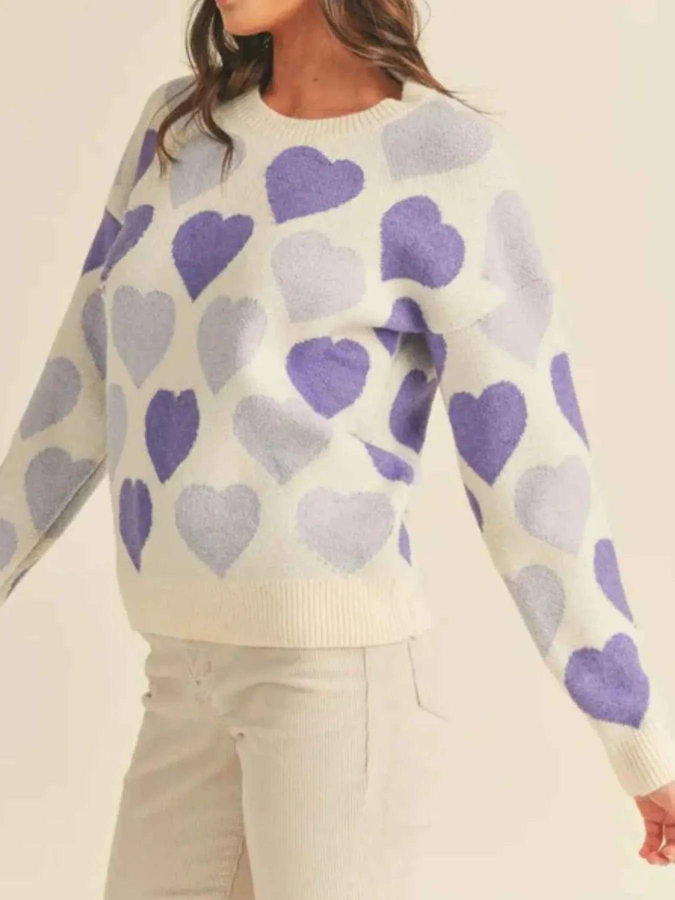 Heart Ribbed Hem Long Sleeve Sweater Pink Purple 13d69550-d7d9-487d-b2d2-84ce099fccf2-Max-Origin