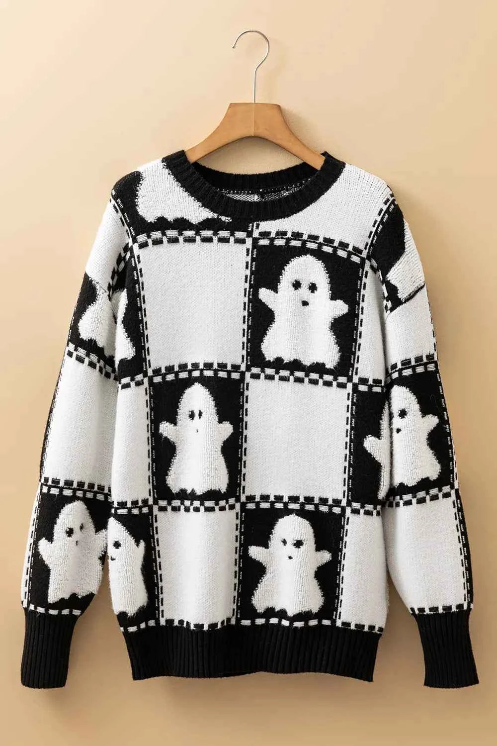 Ghost Checkered Round Neck Sweater 13da1d78-c093-47ed-bfea-82af5386b3ee-Max-Origin