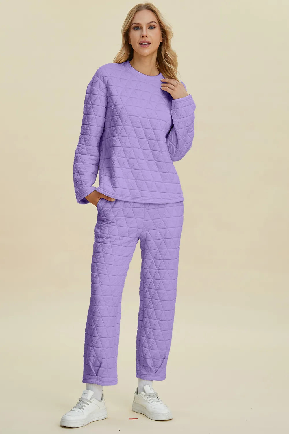Double Take Full Size Texture Round Neck Long Sleeve Top and Pants Set Lavender 13e0f893-2b87-401b-afc2-5022fd66531c-Max