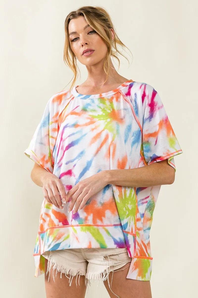 BiBi Tie Dye Print Jersey Stitched Uneven Hem Top 1402052574434c83bd6c4a8c94db22f4-Max-Origin