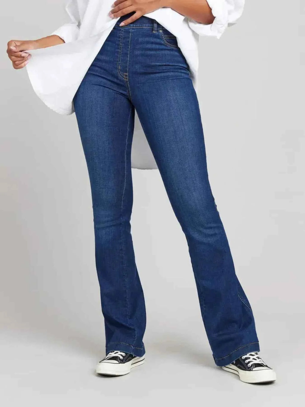 Full Size High-Waisted Flare Jeans Plus Size Dark Blue 14382b03534c41c5a83a1106a3753fd2-Max-Origin