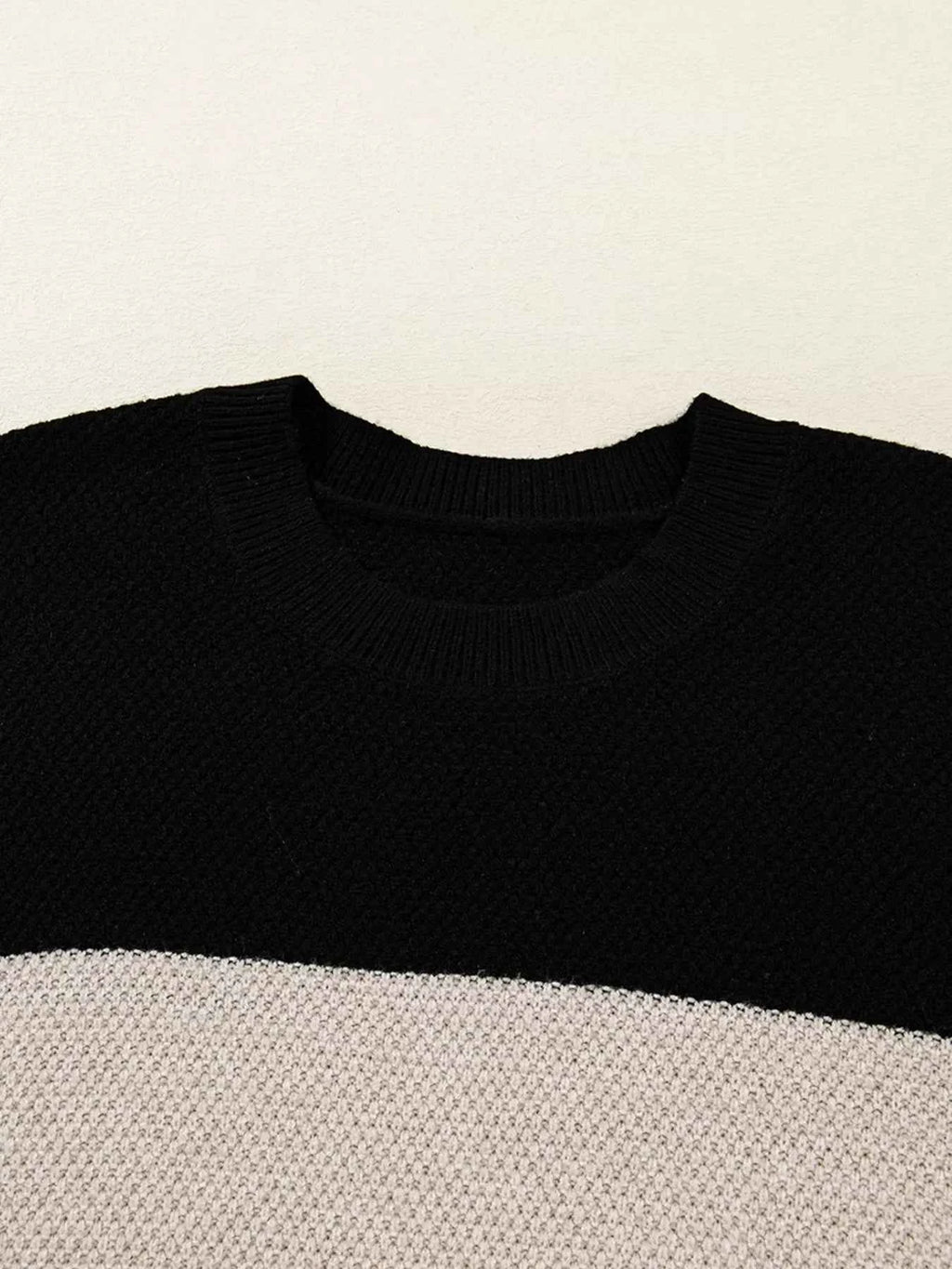 Color Block Knit Striped Sleeve Detail Casual Sweater 144197f17acd4dc988e6882856a111d0-Max-Origin