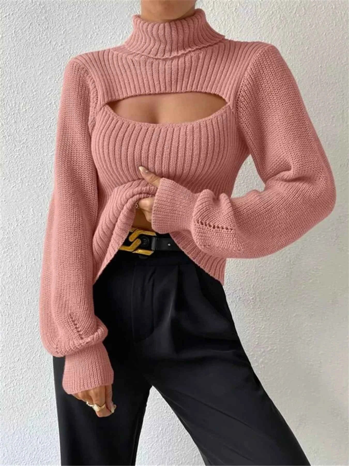 Cutout Front Turtleneck Long Sleeve Sweater 145b10277dca46c29b303529ad8b564f-Max-Origin