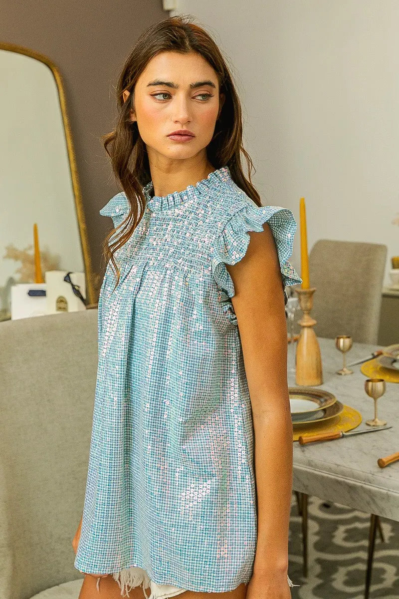 BiBi Clear Sequin All-over Gingham Smocked Top 147329a4fd094fa58066528a477ad993-Max-Origin