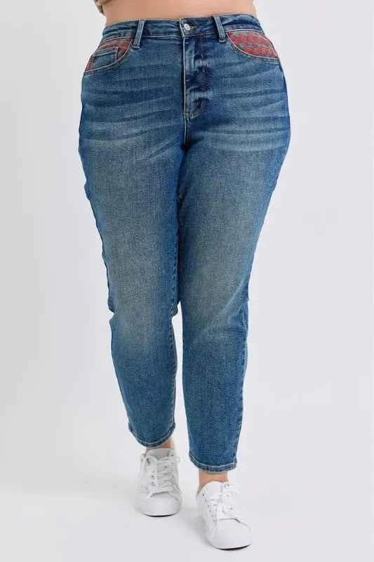 Judy Blue Full Size HW Plaid Patch Slim Fit Jeans Plus Size 1480fd98-7e93-4b81-9583-124d8b7f22fb-Max-Origin