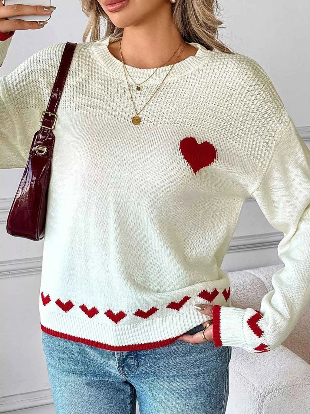 Heart Pattern Dropped Shoulder Sweater 148f539e-a4ca-4103-8ca0-50904b2fb667-Max-Origin