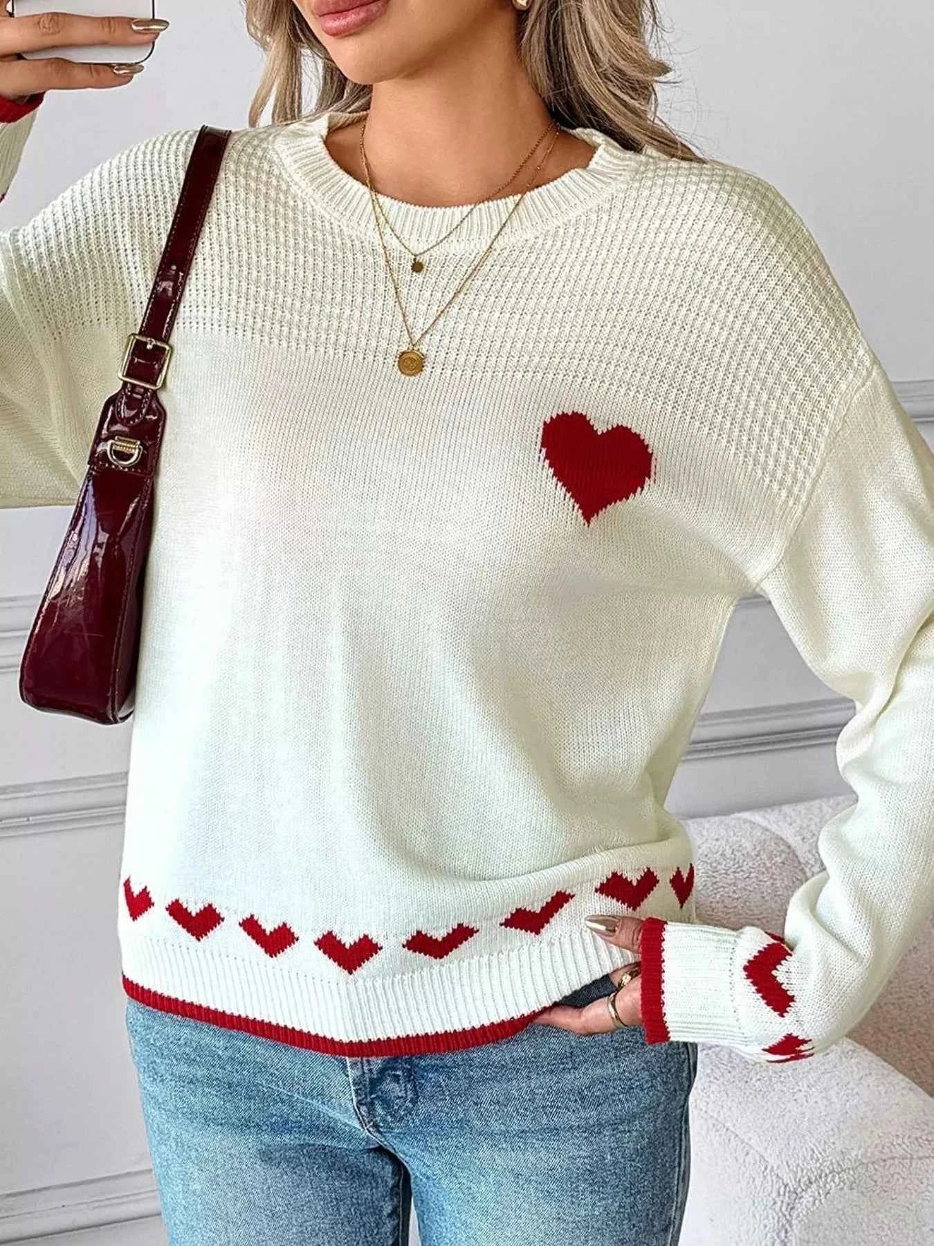 Heart Pattern Dropped Shoulder Sweater 148f539e-a4ca-4103-8ca0-50904b2fb667-Max-Origin