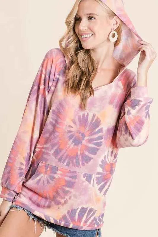 BiBi Circular Tie Dye Print Terry Hoodie with Kangaroo 1494de7739474a3397104b10d2df3035-Max-Origin