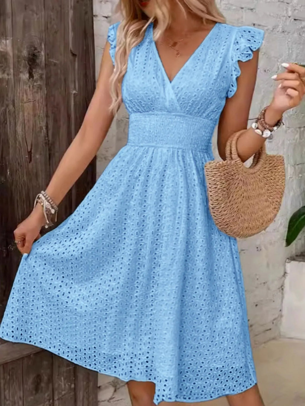 Eyelet Ruffled Cap Sleeve Mini Dress 14b42278-2f66-4953-aa7e-7c0f16fa75ed-Max-Origin