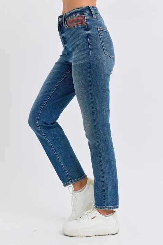 Judy Blue Full Size HW Plaid Patch Slim Fit Jeans Plus Size 14d24776006f4c7abcd9486c79debbeb-Max-Origin