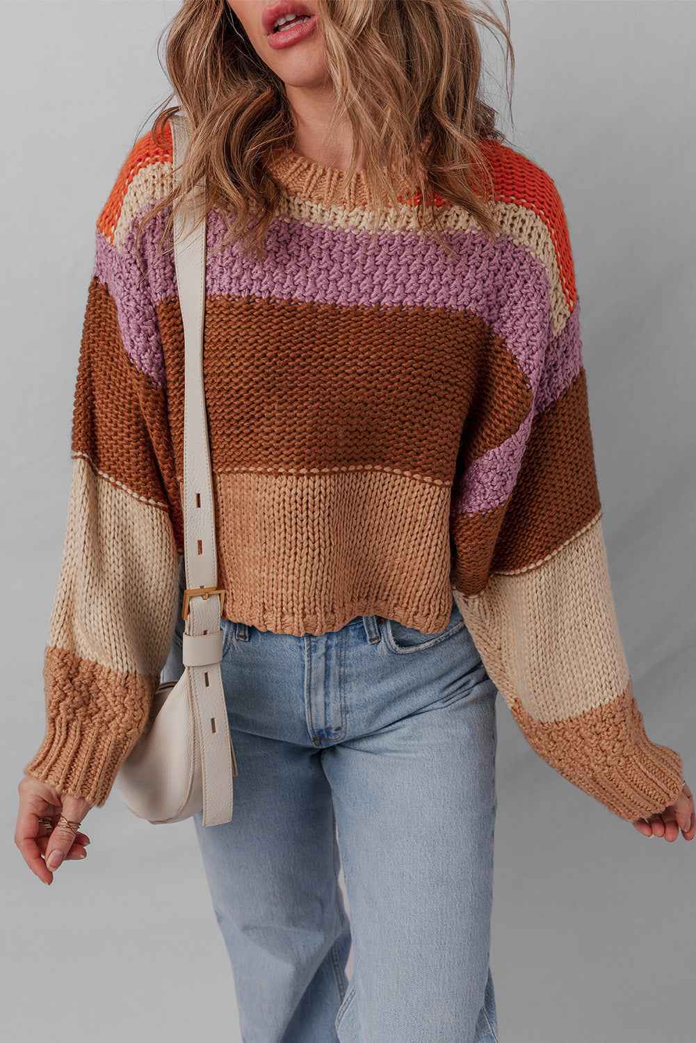 Multicolour Cropped Colorblock Knitted Sweater 14d4366f3719c924