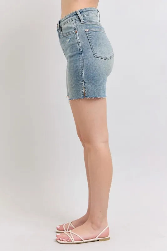 Judy Blue Full Size High Waist Vintage Wash Side Slit Denim Shorts Plus Size 14f19a0c255647449722e0a91ab899ea-Max-Origin