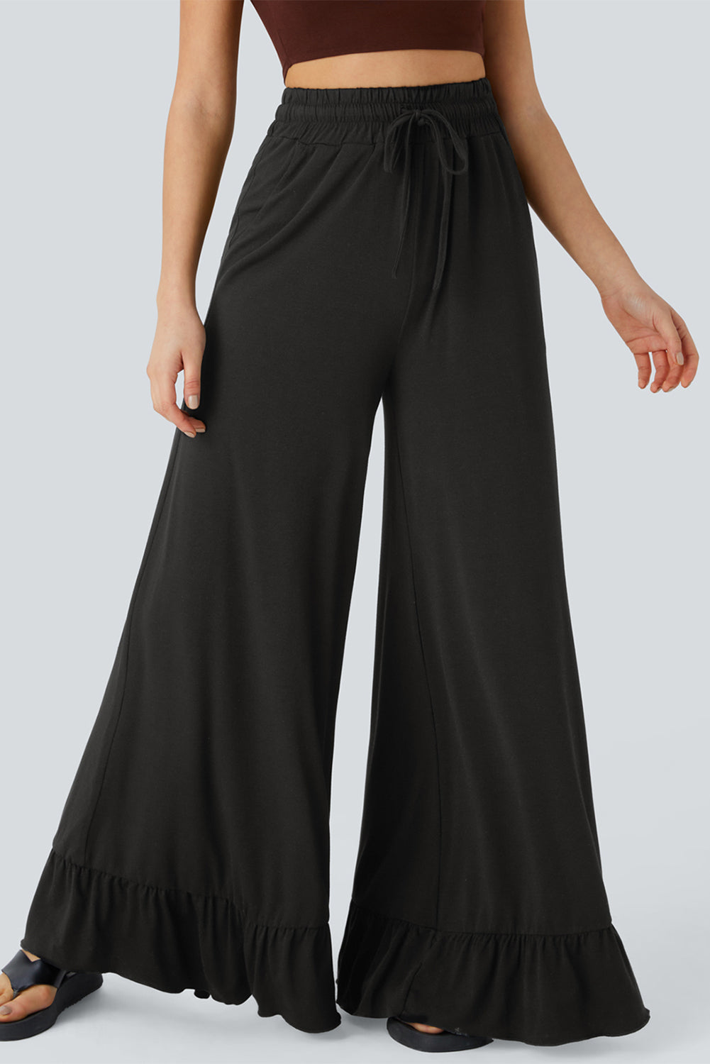 Dune Solid Color Ruffle Hem Wide Leg Pants 15017657339bdc27