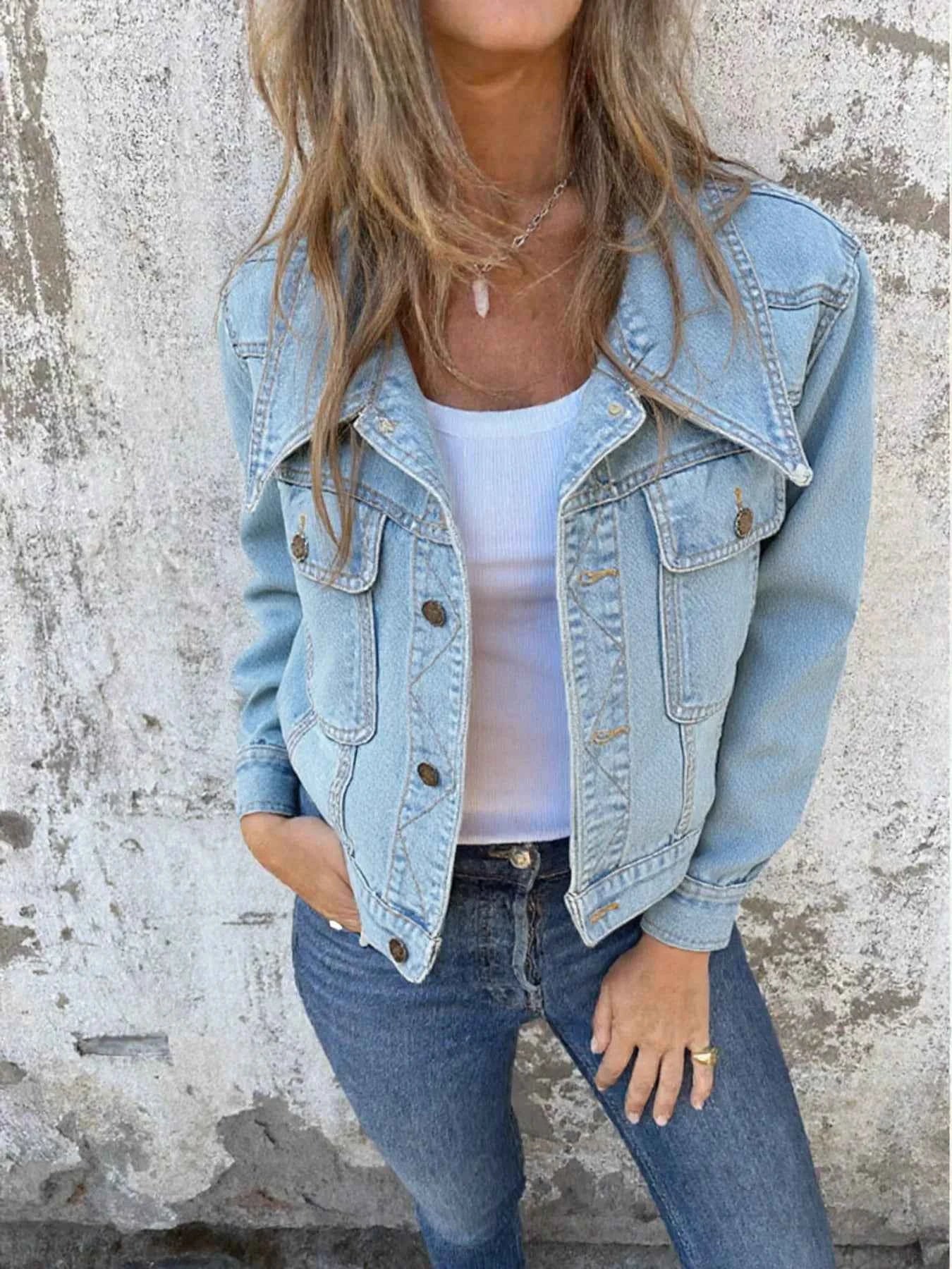 Button Up Wash Denim Jacket 150748445be648a7ad918b5db5eb5875-Max-Origin