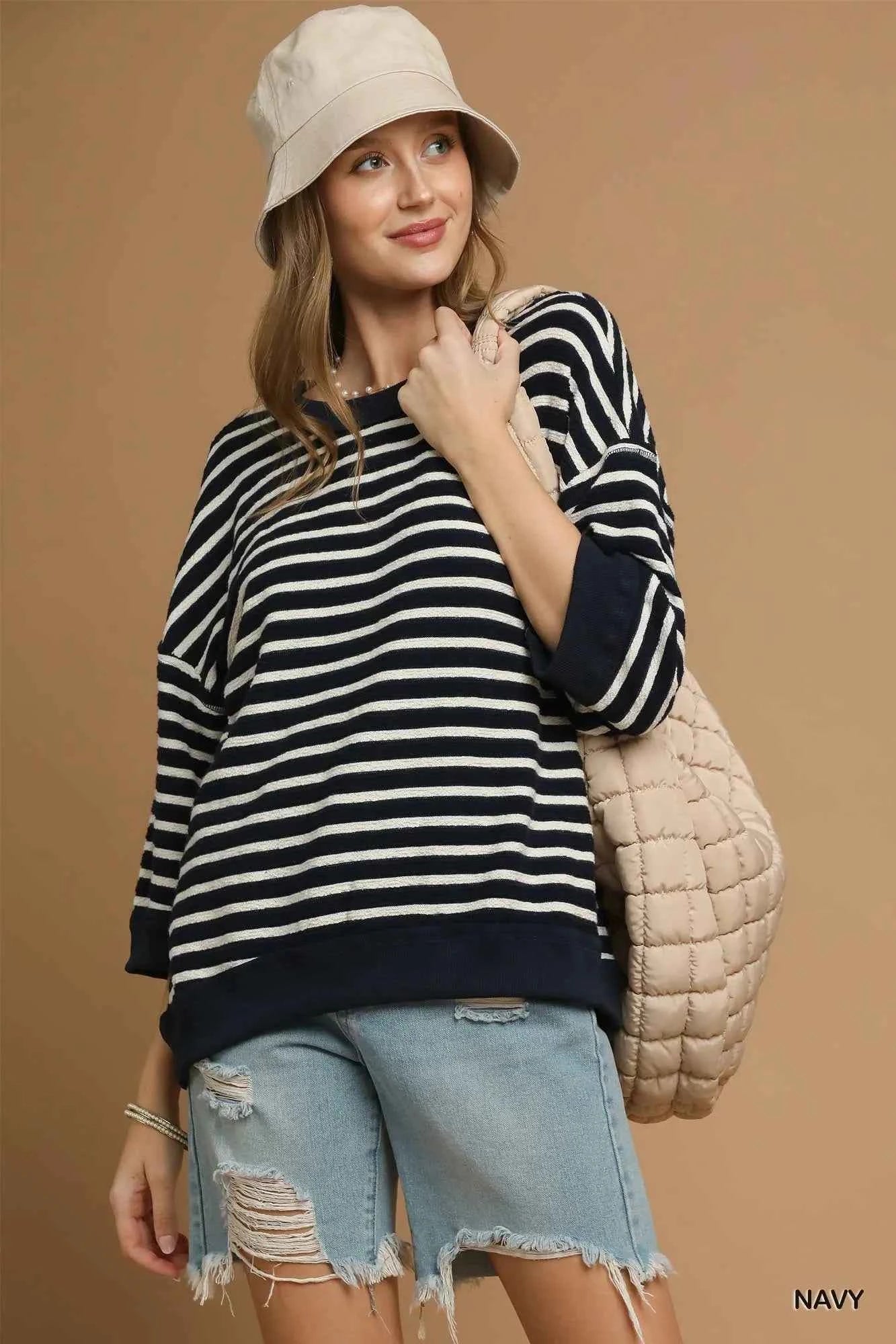 Umgee Ribbed Hem Striped Oversized Knit Top 1509d492-d5ce-4849-abd9-b85d7961e600-Max-Origin