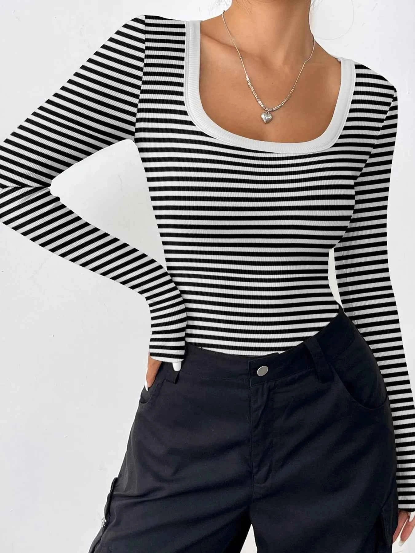 Striped Long Sleeve Scoop Neck T-Shirt 154897b233c647bb984e6aa4bcd8e4be-Max-Origin