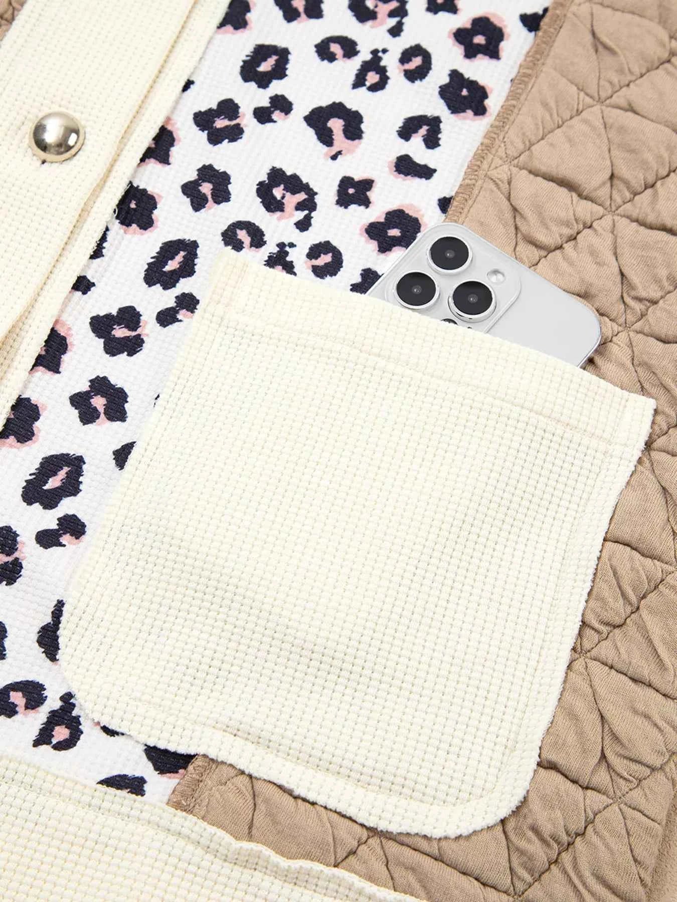 Leopard Waffle Quilted Patchwork Button Front Jacket 154a8e8890c24097b7196cc05a47e17a-Max-Origin