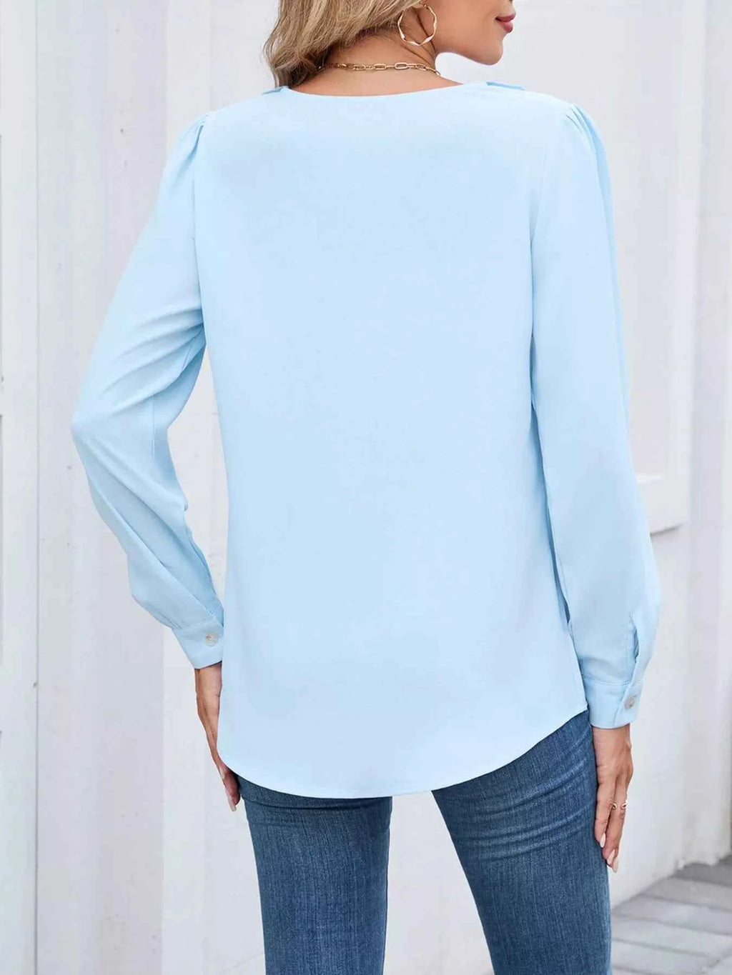 Ruffled V-Neck Long Sleeve Blouse 1581fbe2-7272-4974-bdae-26bf1d5dc6a2-Max-Origin