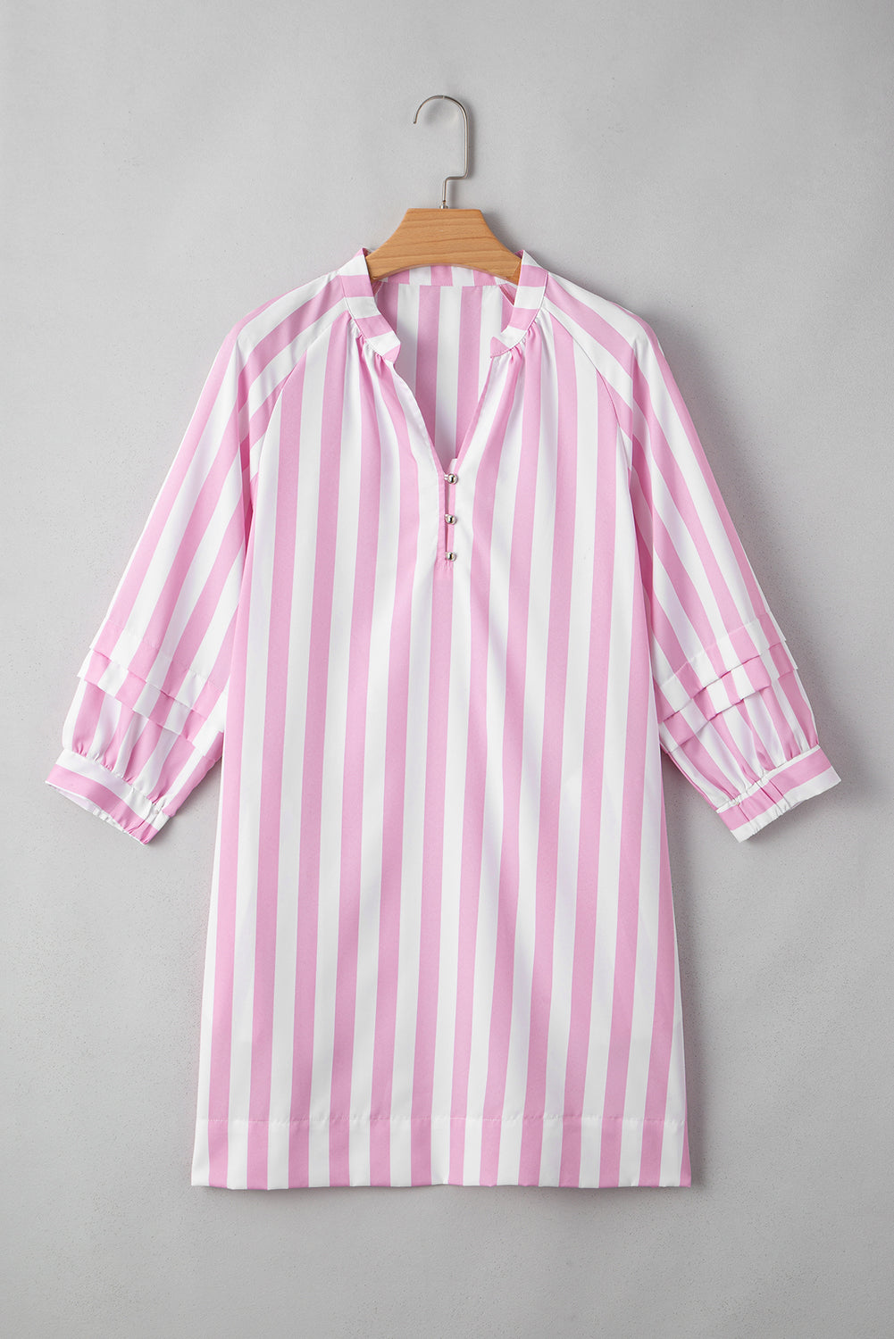 Rose Striped Long Sleeve Buttons Loose Mini Dress 15a42ca4dbddaea2