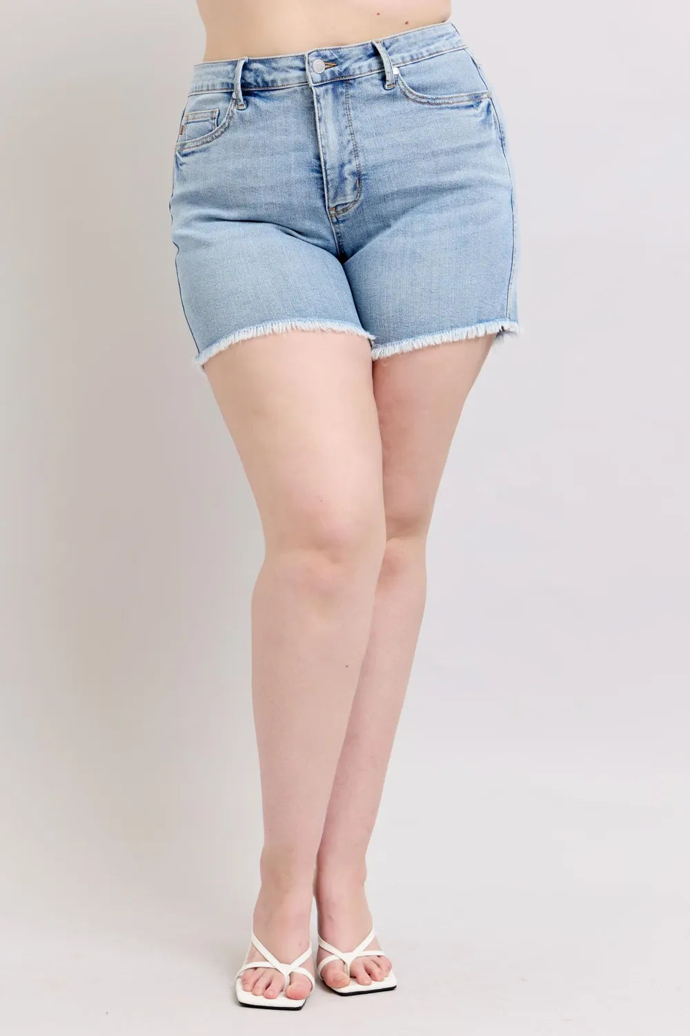 Judy Blue Full Size Tummy Control Raw Hem Denim Shorts Plus Size 15b3f88b-8890-49e3-aa3b-b32a5b6bdec5-Max