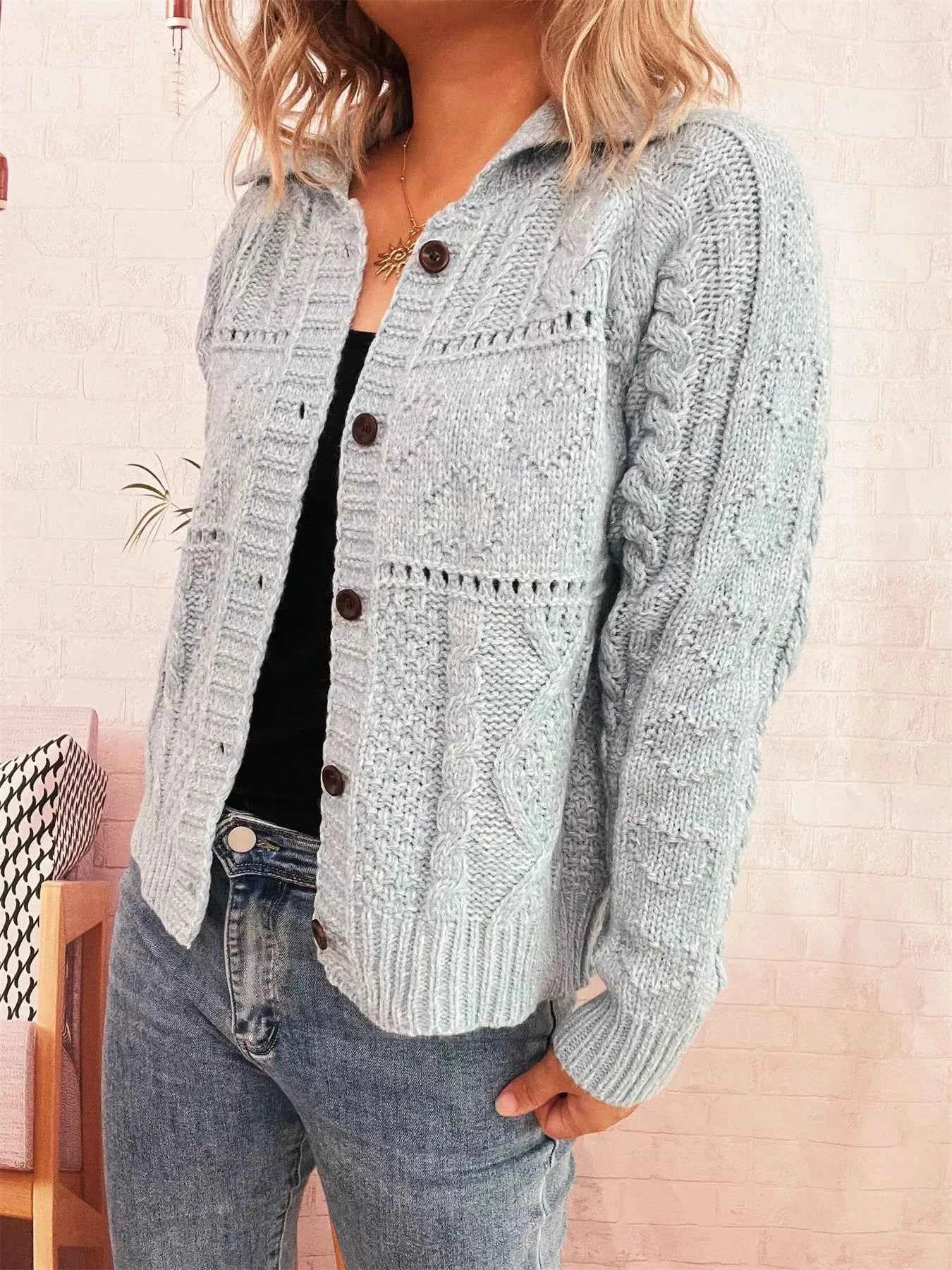 Openwork Cable Knit Button-Up Cardigan 15d91c02f5194365bfcae5865f06b1e0-Max-Origin
