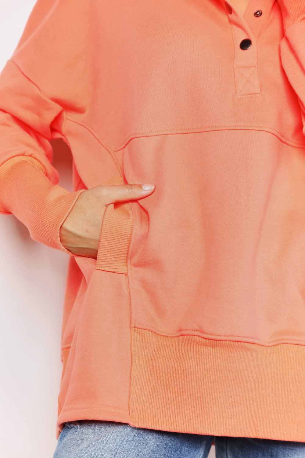 Double Take Quarter-Snap Dropped Shoulder Hoodie 1634d1b025b14b2ab9abbaca573a688b-Max