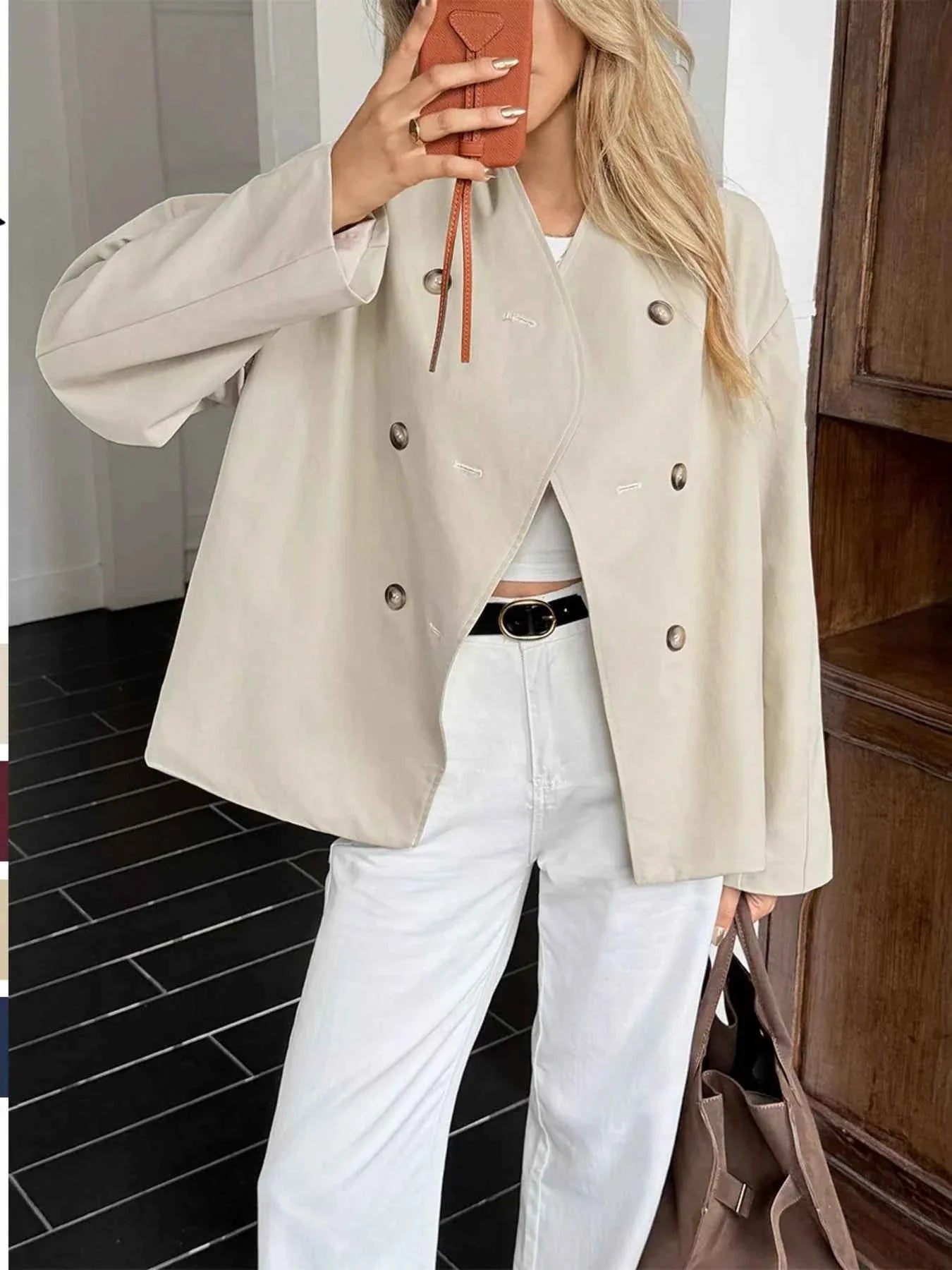 Double-Breasted Long Sleeve Jacket Khaki 164a38c1ff02403ebace82ea6f6ef8f5-Max-Origin