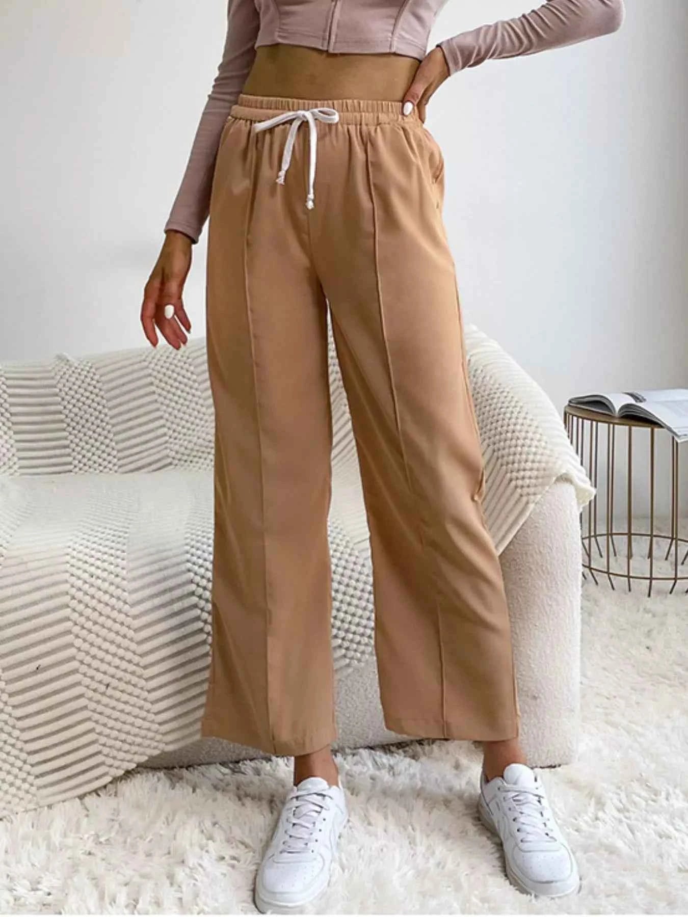 Wide Leg Drawstring Casual Pants 166a5443-3f40-4b71-b2f2-9e0003b8af6f-Max-Origin