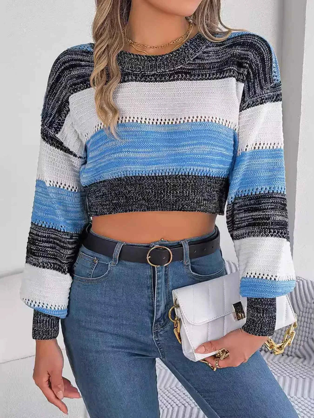 Cropped Striped Color Block Drop Shoulder Sweater 1691703b1c7d4aa0b0f23cbbdd8d69b2-Max-Origin