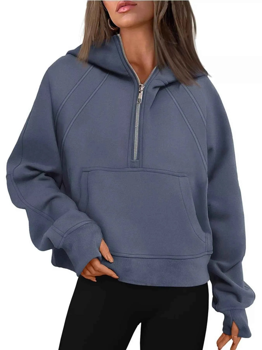 Half Zip Raglan Sleeve Hoodie Blue 16926a48c677406fa2379f0deeb109fe-Max-Origin