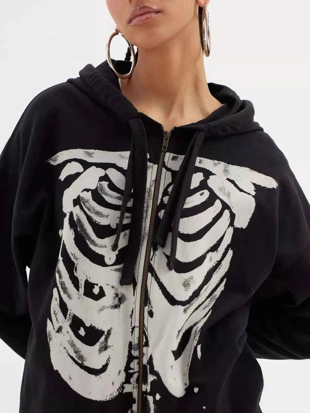 Skeleton Zip Up Drawstring Hoodie 16a1c331-e9fc-491e-bfdf-91dfd53be63b-Max
