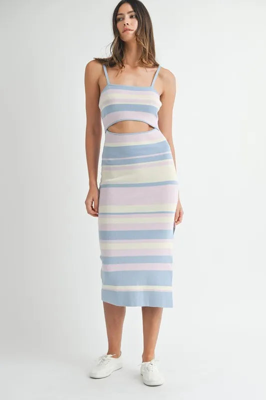 MABLE Multi Color Striped Front Cutout Knit Midi Dress 16aa82200c1b4319bad4fb2caea261dd-Max-Origin