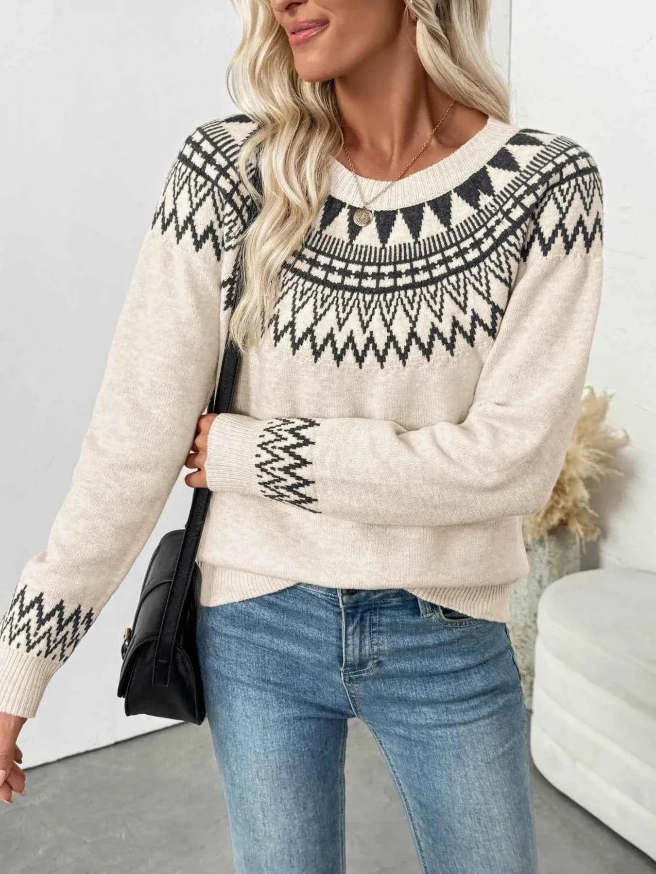 Nordic Fair Isle Pattern Round Neck Sweater 16ac2bae09a140c8aacd12c3eeebecc0-Max-Origin