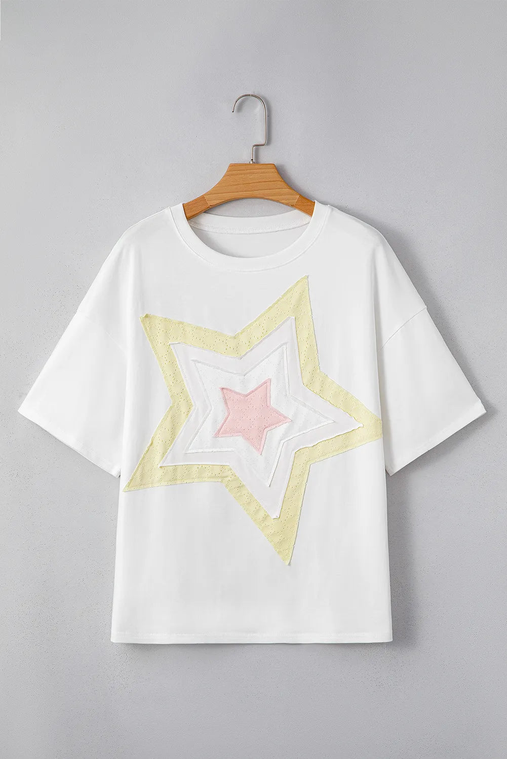 Star Layered Patched Graphic Drop Shoulder Half Sleeve Loose Tee 16b55ec8-f3f5-4f3a-a8cb-0872e0332313-Max-Origin
