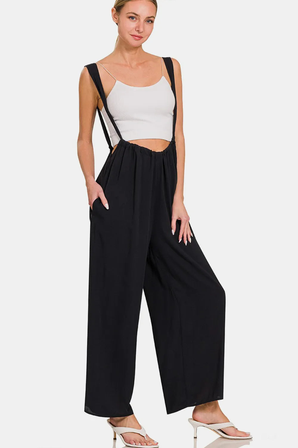 Zenana Tie Back Suspender Jumpsuit with Pockets 16d2c65b-37ee-4e7b-b9bb-c16c507216cb-Max