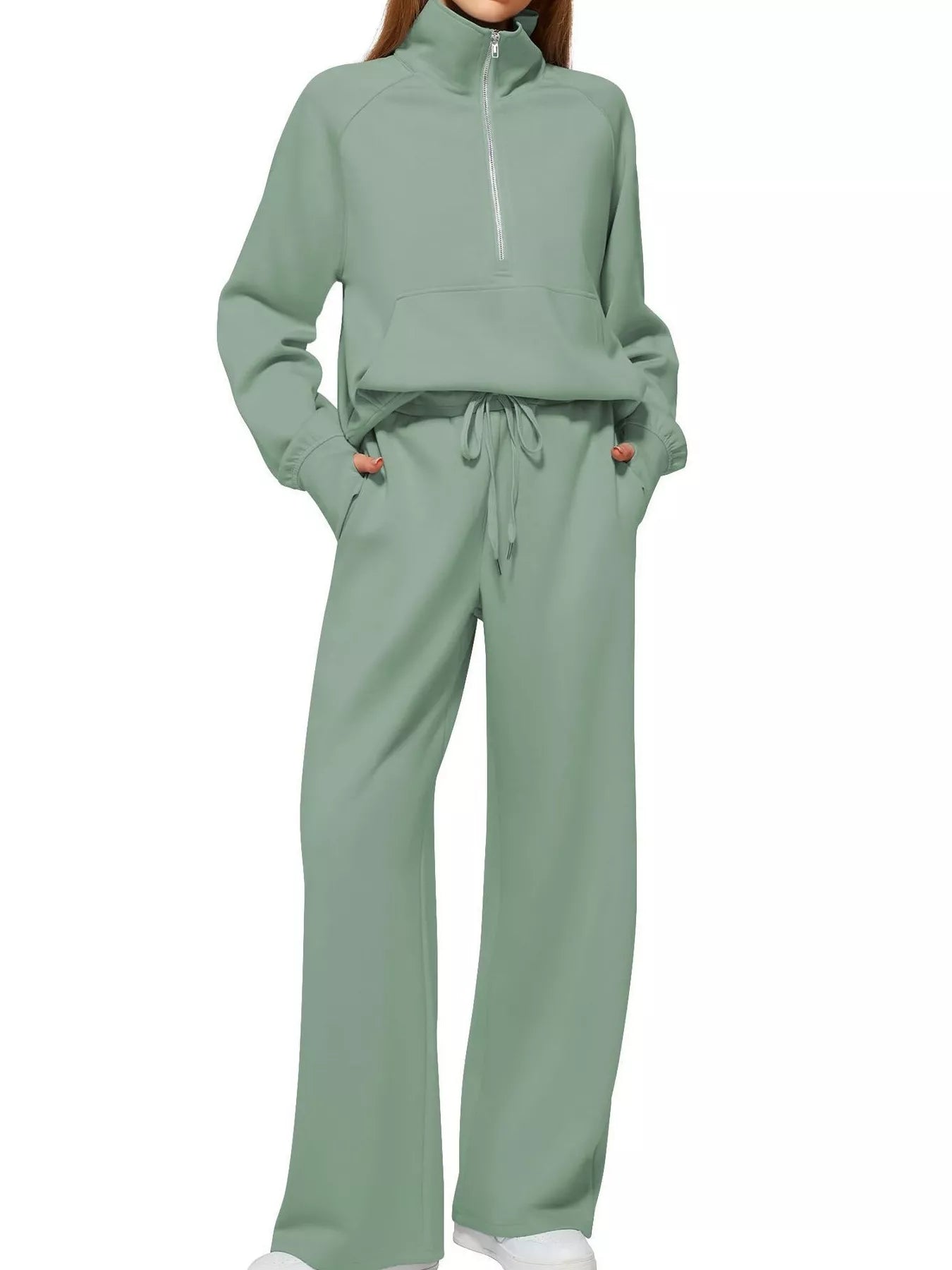 Full Size Half-Zip Sweatshirt and Wide-Leg Pants Set Plus Size Light Green 16d6f53066174b64a1a0ac1cbaa1523e-Max-Origin