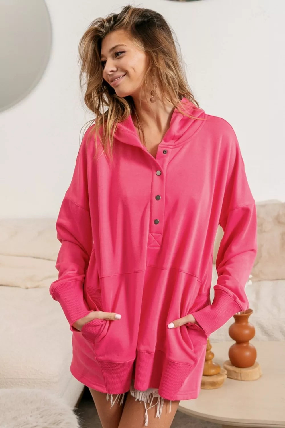 BiBi Half Snap Thumbhole Long Sleeve Hoodie 16f56876-a07a-4d4a-983d-6db6d0c142f7-Max